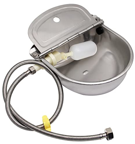 Automatic Livestock Waterer, Stainless Steel Automatic Cow Drinking Water Bowl with Water Hose (3/4'') and Float Valve for Cattle Horse Goat Sheep Animals Pet Waterer Dispenser