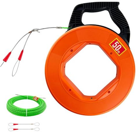 Guía de cable de 50 m,4,5 mm de diámetro,espiral,ayuda de extracción de cables,con 2 muelles guía,muelle de tracción,ayuda para tirar de cables,correa (with Box)