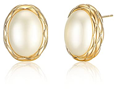 Mytys Pearl Stud Earrings, 14K Gold plated Large Pearl Earrings Gold Stud Earrings Handpicked Freshwater Cultured Hypoallergenic Jewelry Gifts for Her - AAA+ Quality