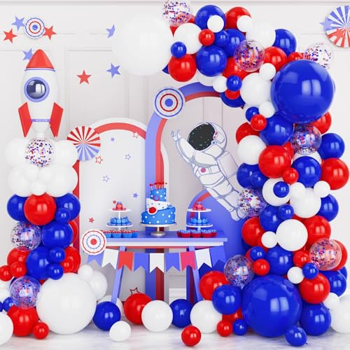 Palloncini Blu Rosso e Bianco, 131 pezzi Blu Reale e Bianco Arco di Palloncini Kit con Blu Rossi Coriandoli per Festa di Compleanno Baby Shower Matrimonio Bambini Battesimo Anniversario Decorazioni