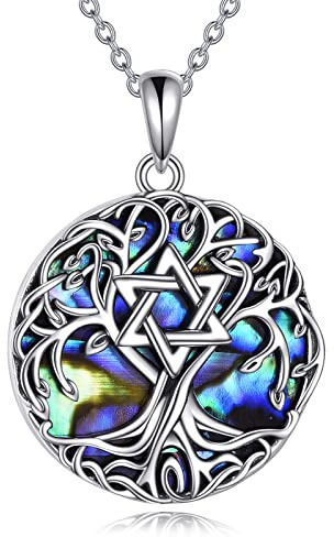 YFN Tree of Life Necklace Sterling Silver Jewish Star of David Tree Pendant Abalone Shell Celtic Jewelry Gifts for Women Men