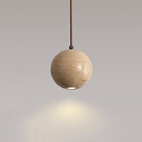 TCHAU Lámpara colgante con pantalla de mármol esférica, lámpara LED de 3 W, lámpara colgante de techo de piedra natural única, mini lámpara puntual, lámpara rústica vintage for cocina, isla, mesita de