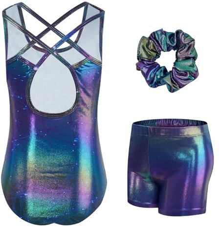 JiAmy Turnanzug Mädchen, Gymnastikanzug Mädchen Kinder Glitzer Gymnastik Turnanzug Leotard mit Strasssteine Set für 3-12 Jahre