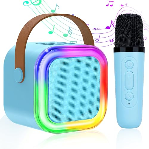 Karaoke Maschine für Kinder Erwachsene, Bluetooth Karaoke Lautsprecher mit 1 Kabellosen Mikrofon, Mini Karaoke Maschine mit LED-Lichtern, Geschenke Spielzeug für Mädchen und Jungen