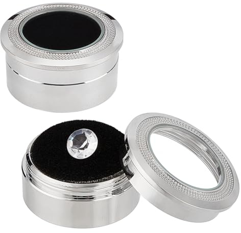 BENECREAT 2 Pcs Coffrets Cadeaux à Bijoux en Alliage Platine avec Coussin en Velours et Fenêtre en Verre Transparent Boîte de Présentation de Pierres Précieuses pour Stockage de Diamants, 3.2x1.6cm