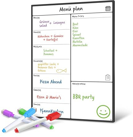 A4 Wochenplaner Abwischbar, Magnettafel Küche von SmartPanda - Wochenplaner Magnetisch, Magnettafel Kühlschrank und Whiteboard - Magnetisches Whiteboard für Familie, auf Deutsch