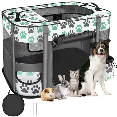 Eyein Dog Playpen, Foldable Portable Pet Dog Cat Playpen for Indoor Outdoor, 600d Oxford Kennel Kitten Cat Crate, Breathable Visible Tent Cage for Puppy Rabbits Hamster Small Animals (70 * 55 * 45cm)
