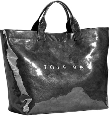 PVC Tote Bags for Women Letters Print Tote Bag Hobo Bags Large Kraft Paper Tote Bag Shoulder Bag Letter Print Tote Bag Work Tote Handbag for School Work (Black)