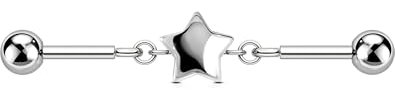 OUFER 14G Stern Industrial Bar aus Edelstahl 316L, 38 mm Barbell, Ohrpiercing, Cartilage Piercing Schmuck, Körperpiercing