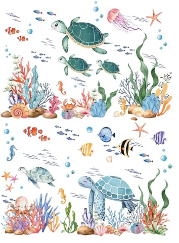 Joeyan Sea Turtle Rub On Transfers e Adesivi per Mobili e Artigianato, Decalcomania fai da te per la Casa su Legno Vetro Metallo Tela Porcellana Carta e Plastica, 2 Disegni di Animali Marini 43x30 cm