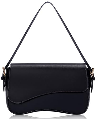 Larcenciel Schultertasche Damen, PU Leder Umhängetasche mit Verstellbarem Schultergurt, Y2K Trendy Handtasche Schwarz, Retro Crossbody Bag für Dating Reisen Party Einkaufe Hochzeit Bankett, 29x16x6CM