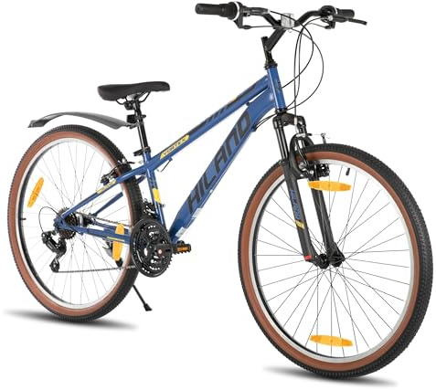 HILAND Mountain Bike 26 Pollici Uomo Donna 21 Marce Mountain Bike Telaio Acciaio Alta Resistenza V-Freno Hardtail MTB per Adulto Blu