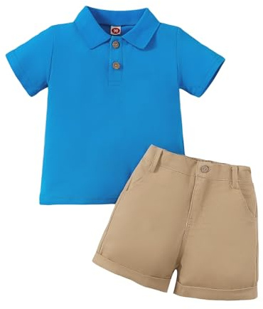 Yanmucy Baby Boy Summer Clothes Outfits Toddler Boy Polo Short Sleeve Shirt Solid Elastic Waisted Shorts Clothing Suit Casual T Shirt Tops Shorts Set 1-6 Years (Blue, 2-3 T)