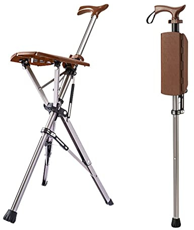 Asiento de bastón plegable de altura ajustable, silla ligera y portátil con capacidad de 400 libras para usuarios mayores y discapacitados, ideal para uso en exteriores e interiores