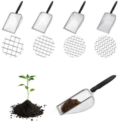 runpeak 4Pcs Garden Soil Sieve - Sturdy and Durable Compost Sieve, Efficient Screening and Leak Design Cat Litter Scoop, Multipurpose Practical Tool, Suitable for Reptile Sand