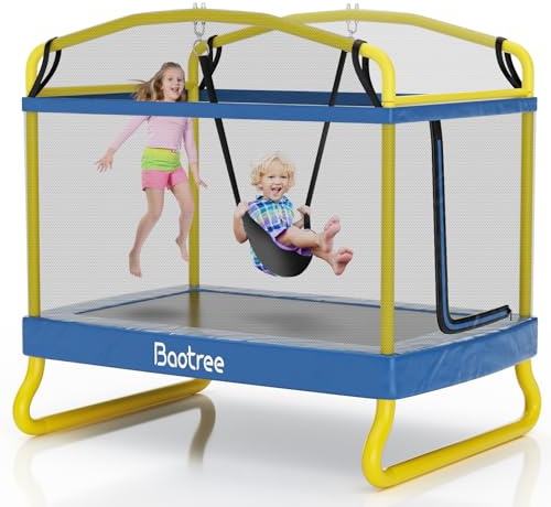 Baotree 6.5FT Rectangle Trampoline, 78”ASTM Approved Recreational Trampolines with Swing, Small Toddler Trampoline with Safety Enclosure Net, Outdoor and Backyard, Gifts for Children & Boys & Girls