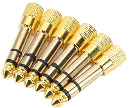 RiToEasysports Paket med 6 Hörlursadapter 3,5 Mm Till 6,35 Mm Omvandlare för Mixer - Lång Livslängd, Standardstorlek, Kompatibel med Professionella Enheter och Hemenheter - Guld