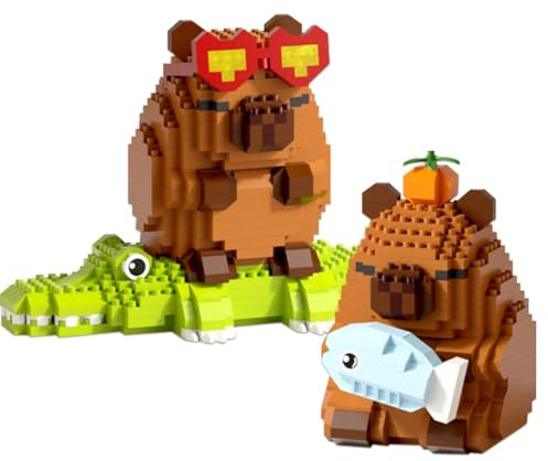 WFKKMEQ Capybara Blocs de Construction, 2PCS Jeux de Construction Mini Block Models 3D Mini Blocs de Puzzle Micro Bloc de Constructions Figurines Modèle Building Block Set pour Cadeaux d'anniversaire