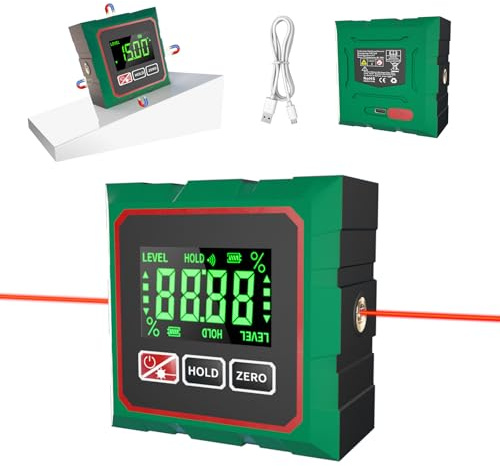 Ciomexiy Digital Angle Finder with Laser, 4 Side Magnetic Inclinometer Angle Gauge Cube with Backlight, USB Charging Electronic Level Tool Protractor for Woodworking, Table Saw