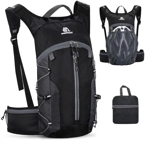 Outplea Zaino da ciclismo pieghevole per uomo e donna, piccolo zaino da trekking impermeabile con cintura in vita, 6 L, leggero, per mountain bike, ciclismo, sci, arrampicata, nero