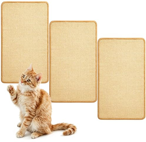 TOCMSNHG Cat Scratching Mat, 50 x 25 cm Natural Sisal Cat Scratch Mat, 3 Pack Self-Adhesive Cat Scratchers for Indoor Cats, Protect Carpets, Sofas