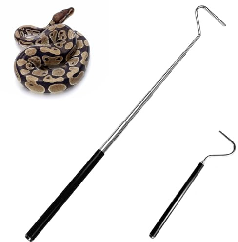 KIPTVO Collapsible Snake Hook, 18-66cm Telescopic Snake Catching Tool for Small Reptiles, Stainless Steel Snake Accessories with Comfortable Grip, Corn Snake Accessories for Safe Handling