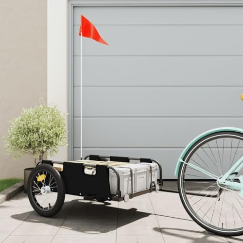 Teenpull Remorque de vélo en tissu Oxford et fer revêtu par pulvérisation noir, 126 x 63 x 36 cm, avec réflecteurs et timon, remorque de transport polyvalente pour bagages, charges
