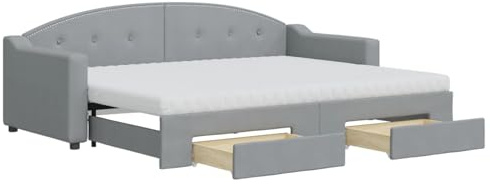 ATOMSTACK MAKER Sofá-Cama 2 sv 1 Con Almacenamiento Integrado, tapizado och Tela Gris Claro, 223 x 172,5 cm (utökad dido), inkl. 2 Colchones de Espuma 80 x 200 cm, perfekt för Pequeños Espacios och