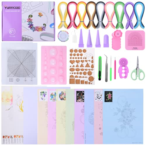 YURROAD Quilling Set mit Quilling Papierstreifen und Quilling Werkzeug, 900 Streifen Quilling Papier 5mm, 18pcs Quilling Tool Set mit Quilling Stift Quilling Brett Quilling Vorlagen Quilling Formen
