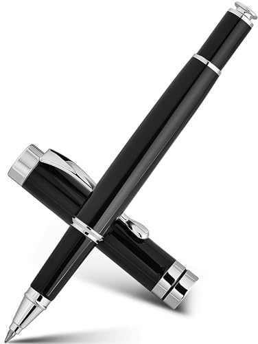 BEILUNER Penna a Sfera, Stupefacente Metallo Nero Cromato con Finiture Argentate, Set Regalo per Uomo e Donna, Professionale, Ufficio, con Ricambio Extra Nero 0.5mm