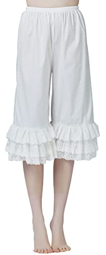 BEAUTELICATE Pantalones de Enagua Victoriana Lolita Pumpkin Bloomers Cortos con Bordado Retro Niñas Mujer Vintage Shorts S-XXL (Marfil,XL)