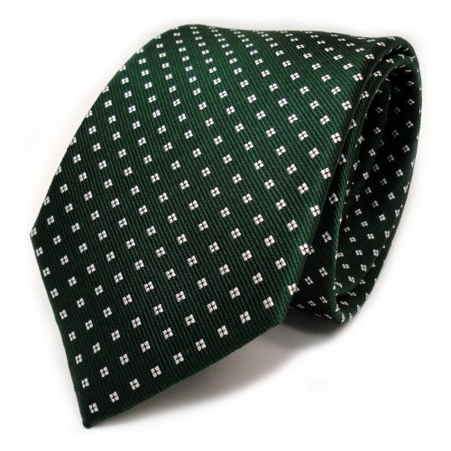 TigerTie Corbata de seda de diseñador en lunares – Ancho de la corbata 8 cm, Verde Verde Oscuro Blanco, Krawattengröße: ca. Länge 150 cm, Breite 8 cm