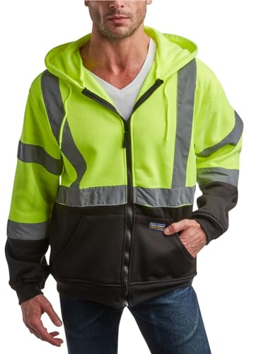 Bass Creek Outfitters Mens Fleece Hoodie - Active Safety Workwear ANSI/ISEA Class 3 High Visibility Hoodie (Sizes M-2XL), Size Medium, High Vis Yellow