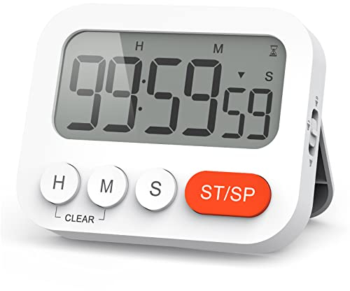 LIORQUE Digitaler Timer Eieruhr digital Küchentimer mit Uhr, Stoppuhr, Wecker, Magnet, 3-stufiger Lautstärke, LCD Anzeige für Lernen, Kochen, Sport