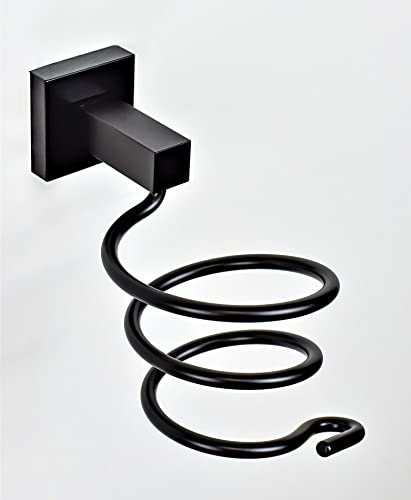 BoBoU Haartrocknerhalter Fönhalter Schwarz Matt Wandmontage mit Bohren Edelstahl Aluminium Haartrocknerhalter mit Steckerhalter ideal für Bad Dusche (Schwarz 1 STK)