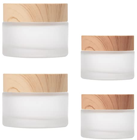 TUAKIMCE 4 Stück 20ml 30ml Weiß Mattiertes Glas Cremedose Leer Leerdose klarer Tiegel Leerdose Leere Nachfüllbare Behälter Glasbehälter mit Deckel und Liner