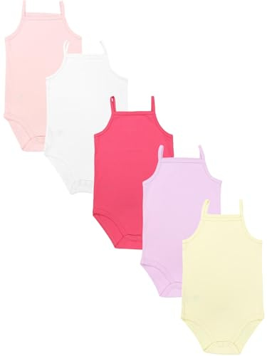 TupTam Bodys Bébé Lot de 5 | Bodys d’été pour fille, lot de 5, en coton 100 % doux avec fines bretelles, légers et confortables par temps chaud