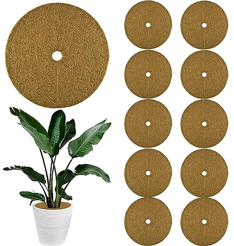 10 Pièces Tapis Coco Plante,Disque Coco Plante,Disque Paillage Coco,Tapis Fibre de Coco pour Plante,Disque de Paillage,Toile de Protection Exterieur Fibre de Coco