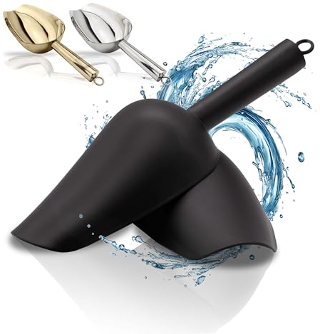 ERMENT - Pelle en acier inoxydable de qualité supérieure (100 % inoxydable et stable) Pelle à farine, pelle à glace, pelle à café en noir (L)