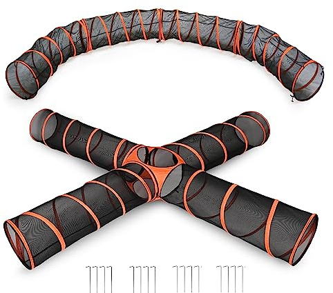 Hide N Side Kids Play Tunnels, Indoor Outdoor Crawl Through Tunnel for Kids Dog Toddler Babies Children, Pop up Tunnel Gift Toy (Orange/Black, 4 Way)