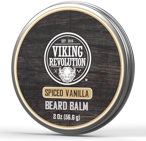 Viking Revolution Spiced Vanilla Beard Balm - Beard Butter with Argan Oil, Beard Softener for Men with Jojoba Oil - Beard Moisturizer for Men with Beeswax - Beard Wax for Men (2oz, 1 Pack)