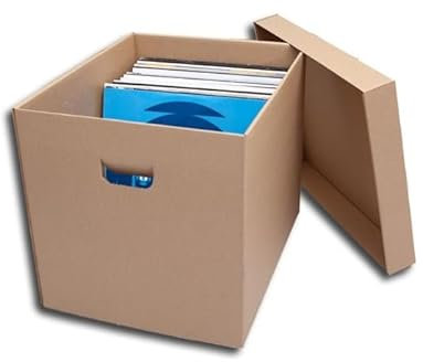 ESPOSITORE UNIVERSALE scatola per 100 dischi LP vinile 33 giri (diam.30cm) in cartone con coperchio e maniglie ottima anche per trasporti e traslochi