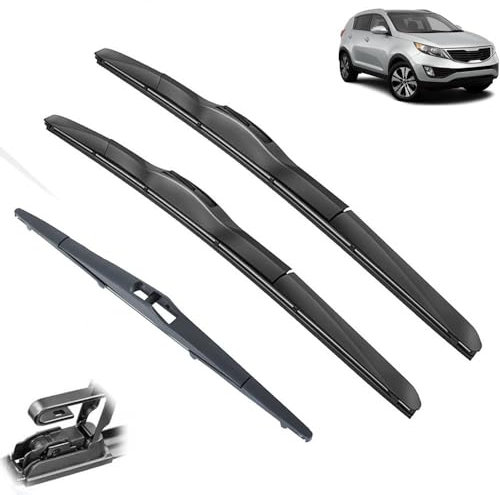 Calidad OEM Juego de 3 escobillas de limpiaparabrisas delanteras y traseras compatible con KIA Sportage SL 2010-2015, cepillos for ventana de parabrisas de 24 + 18 + 12 Ajuste perfecto para para