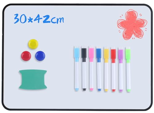 Newoutset Whiteboard Magnetwand, kleine Whiteboard Trocken doppelseitige abwischbare, A3-Format Magnettafel Magnetwand, mit Radiergummi, trocken abwischbaren Stiften, 42 x 30 cm