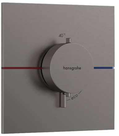 hansgrohe ShowerSelect Comfort E - thermostat conceiled, bathroom tap with safety stop at 40 °C, thermostat square for shower and bath tub, shower mixer for 3 functions, brushed black chrome, 15574340