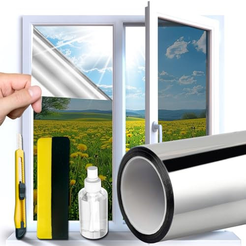Midori UV-Schutz Sonnenschutzfolie | Selbstklebende Spiegelfolie 60 x 200 cm für Fenster Innen & Außen | Rückstandslose selbsthaftende Sichtschutz-Fensterfolie gegen Hitze & Sonne