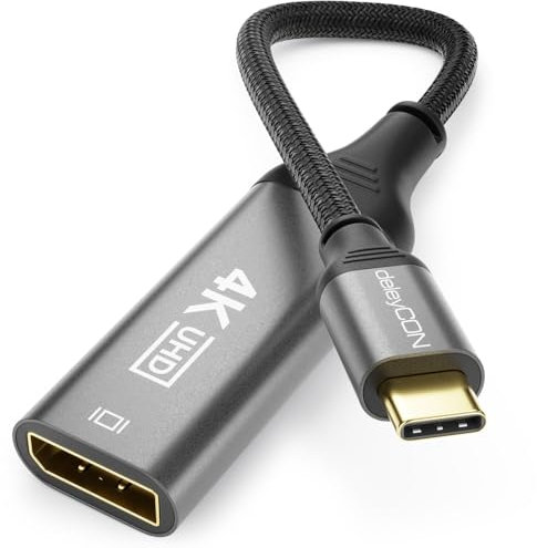 deleyCON 10cm USB C a DisplayPort Cavo Adattatore Corto 4K 60Hz (1080P 2K@165Hz 144Hz 120Hz 60Hz) HDR Thunderbolt 3/4 a DP Convertitore Compatibile con iPhone iPad MacBook Laptop Mobile Phone Monitor