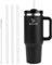 WALLFID Edelstahlbecher, 1134 ml (40 oz) vakuumisoliert, mit Deckel und Strohhalm, ideal für heiße und kalte Getränke, perfekt für Kaffee, Tee, Smoothies etc. (Schwarz)