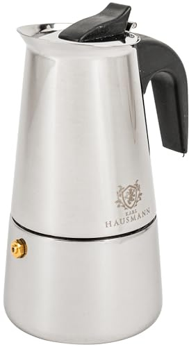 KARL HAUSMANN Caffettiera Induzione 450 ml - 9 Tazze - Moka In Acciaio Per Espresso E Tè, Caffettiera Italiana Compatibile Induzione, Gas, Elettrico E Vetroceramica, Finitura Acciaio Lucido
