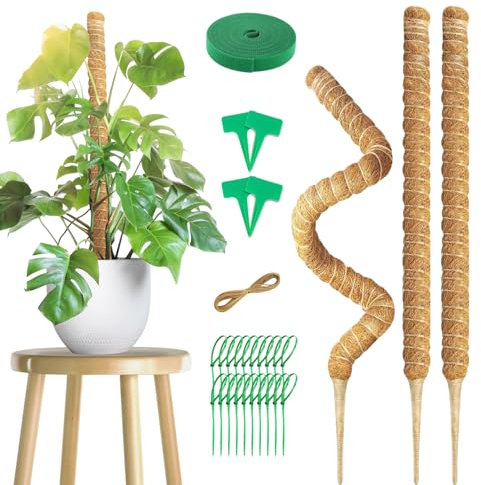 SRJEQC 3 Pièces Support Plante Grimpante, Tuteur Monstera, 70cm, Fibre de Coco et Aluminium, Style Moss Pole